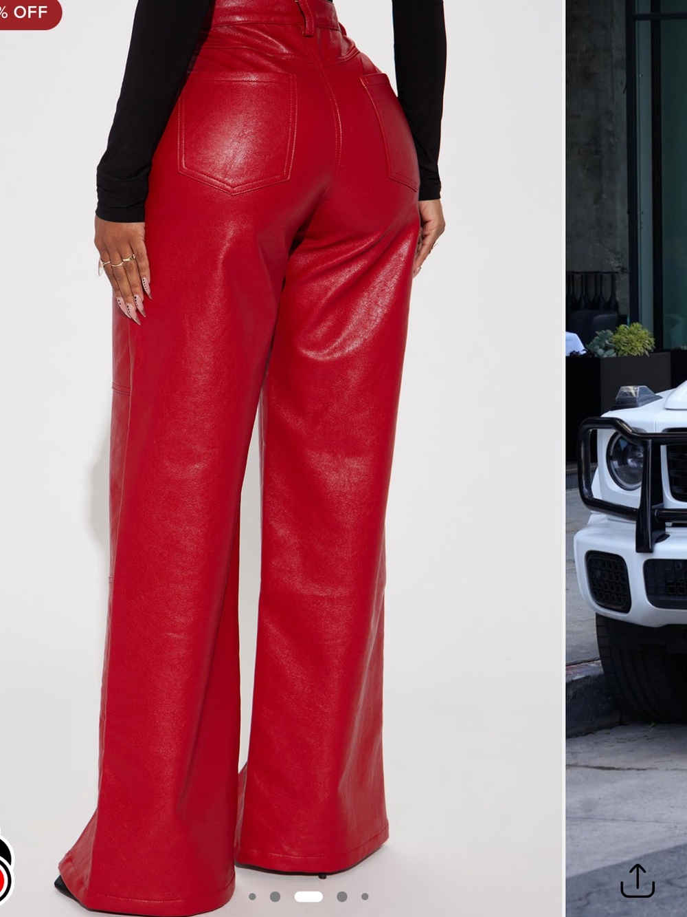 Fashion Nova Red Faux Leather High-Waist Wide-Leg Pants - Picture 4 of 4